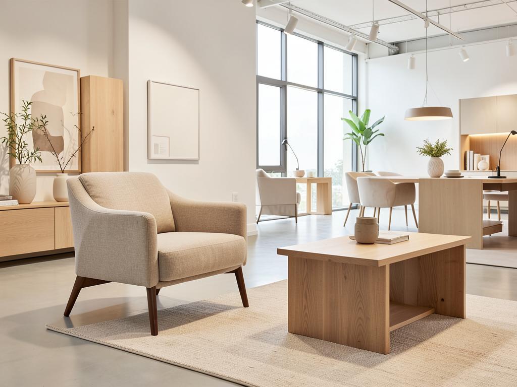 Modern armchair and table in a showroom